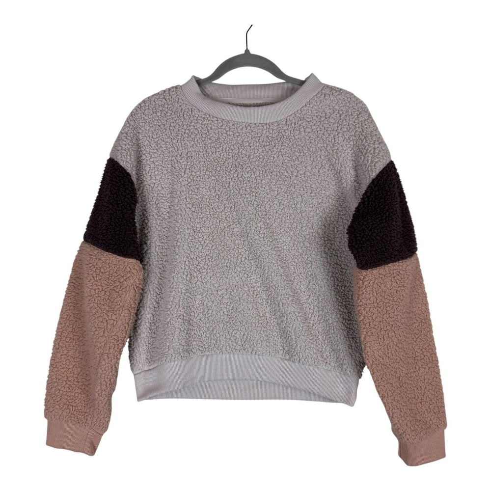 American Eagle Outfitters Sweater Womens XS Sherpa Fleece Colorblock Crewneck
